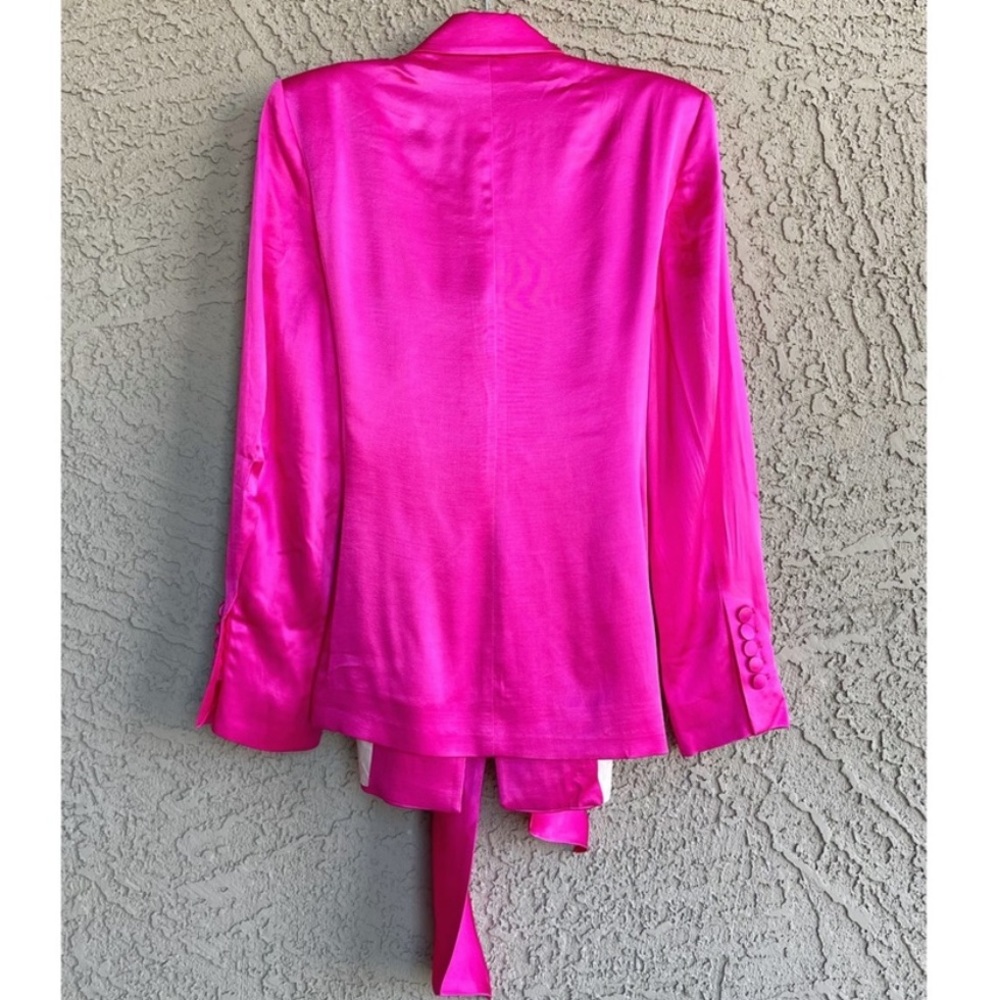 New Zara Pink Satin One Button Structured Tie Sash Front Blazer - Picture 13 of 16